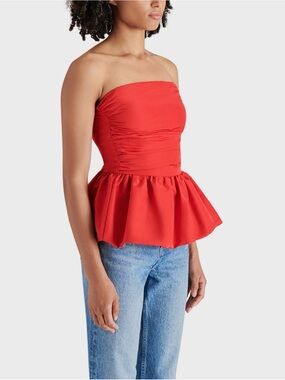 Steve Madden Red Strapless Peplum Top - Small